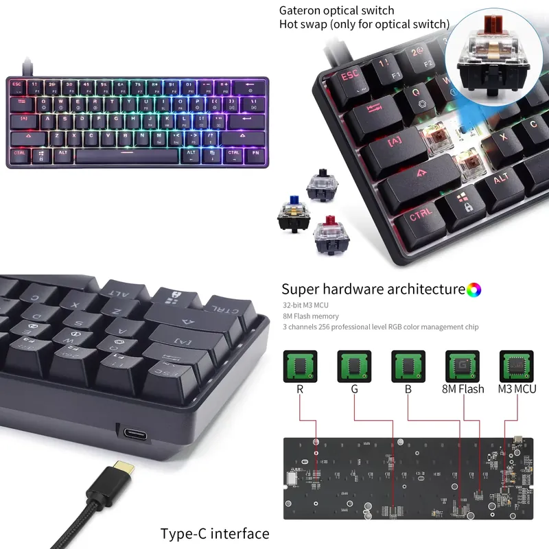 Gaming Keyboard Mechanical - Dropshipping Skyloong Gk61 Sk61 Rgb %60
